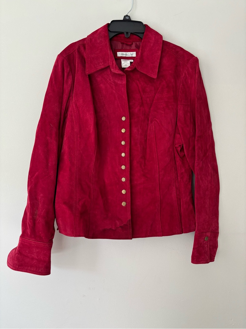 Y2K Preppy Cherry Red Grunge Suede Button Up Streetwear Leather Jacket Med Large